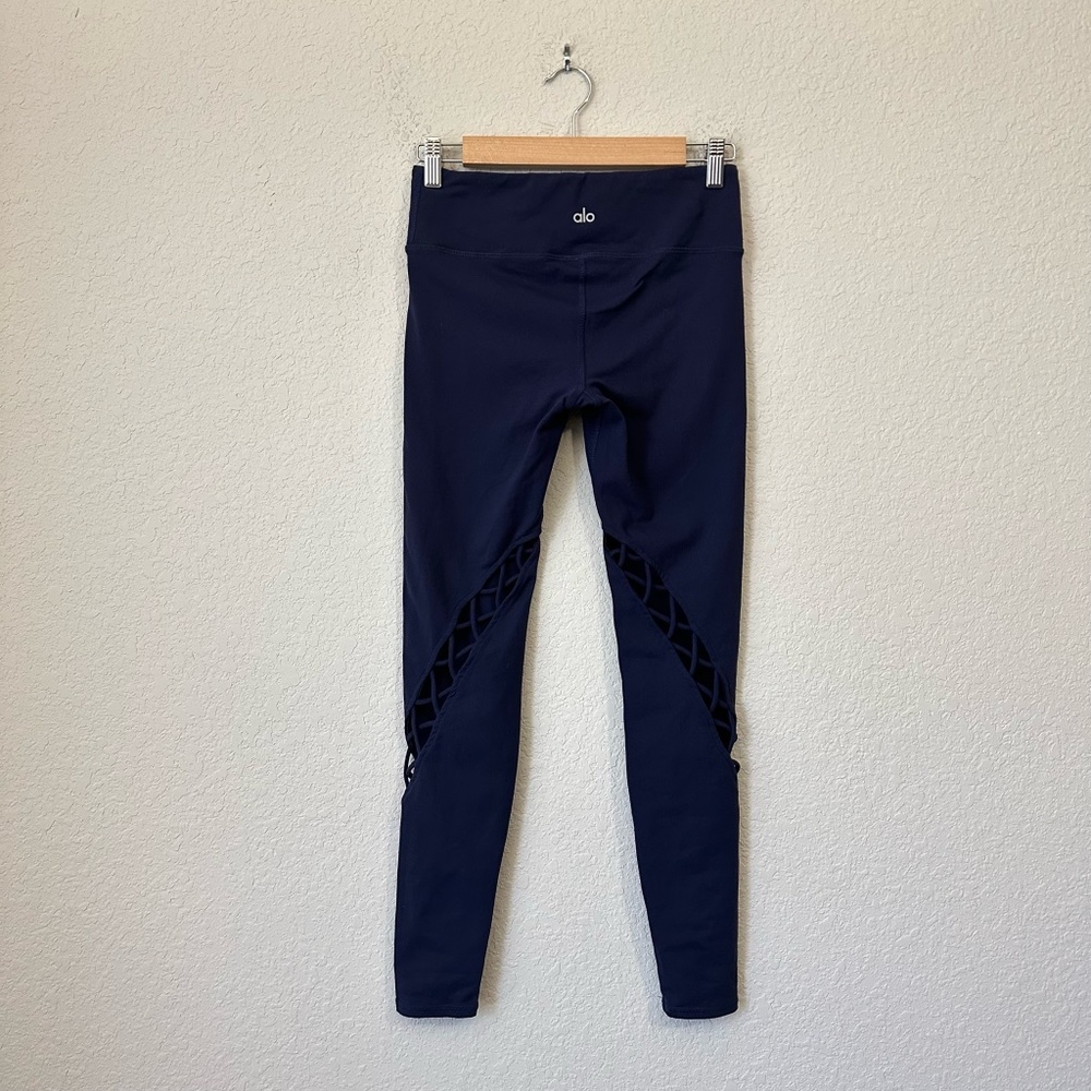 ALO Yoga Entwine Leggings Navy Braided Open Laced Mid-Rise Athletic